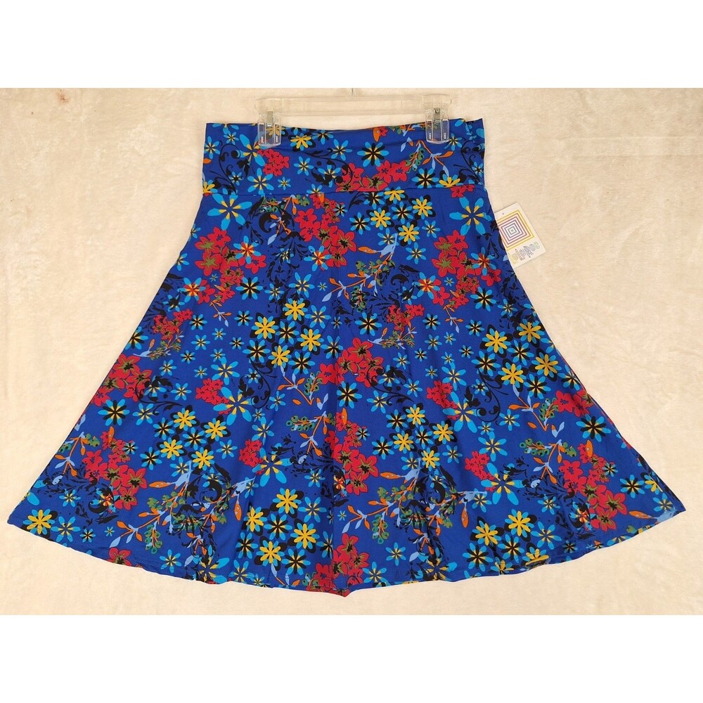 Womens 2XL LuLaRoe Azure Blue Red Floral Print Pull On Knit New Stretch